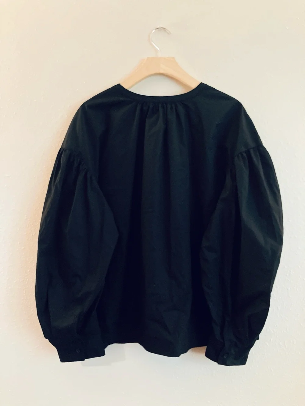 Banana Republic Balloon Volume Puff Sleeve Cotton Poplin Blouse Top Black Split